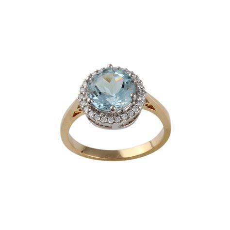 Ct Yellow And White Gold Aquamarine And Diamond Cluster Ring Albion