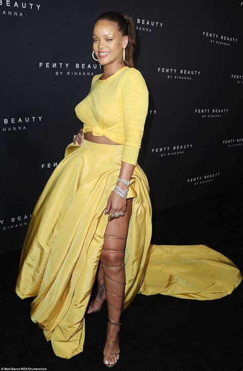 Rihanna Glows In Yellow Skirt For Fenty Beauty Nyfw Launch Daily Mail Online