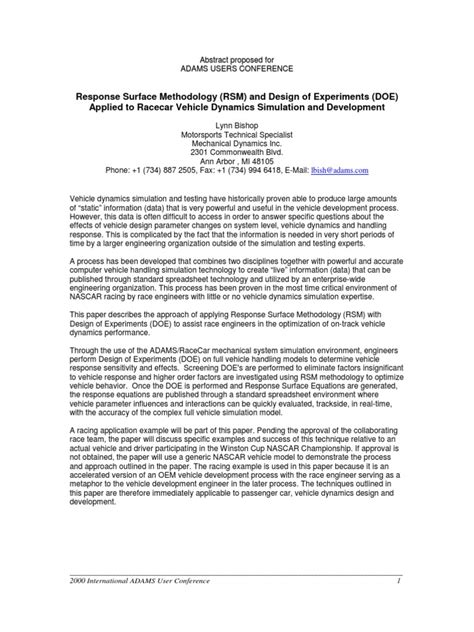 Pdf Response Surface Methodology Rsm And Design Of Experiments Doe