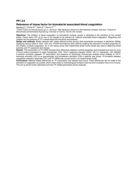 Pdf Relevance Of Tissue Factor For Biomaterial Associated Blood