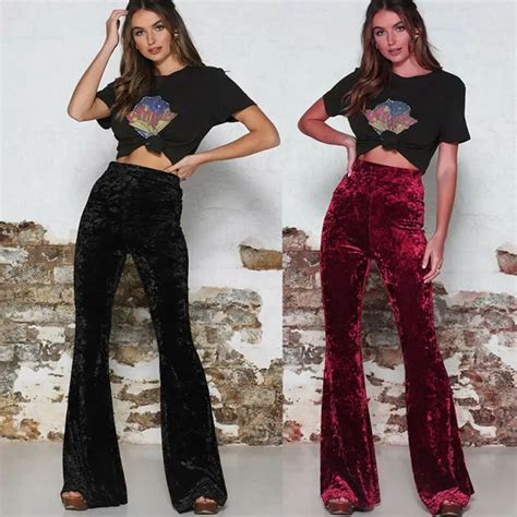 Pantalones Acampanados Largos De Terciopelo Vintage Para Mujer Ropa De Calle Coreana Sexy De