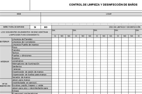Plantilla Excel Limpieza De Baños Descargar Gratis