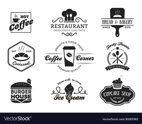 Variety retro food logos Royalty Free Vector Image