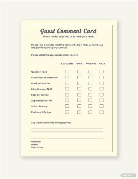 Guest Comment Card Template In Pages Word Pdf Download