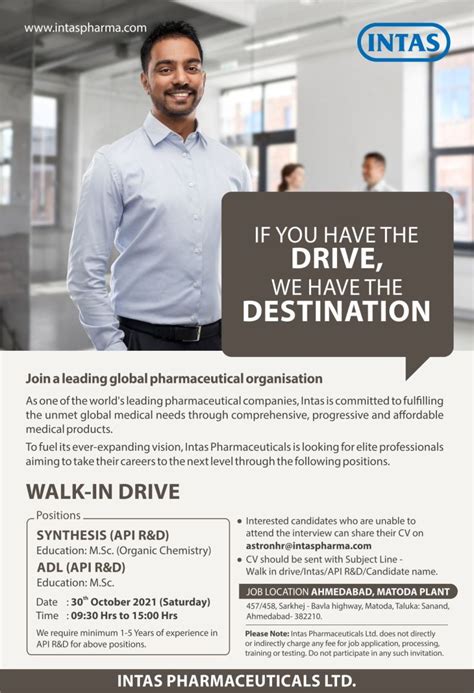 Intas Pharmaceuticals Limited Walk In Interviews For Synthesis R D ADL