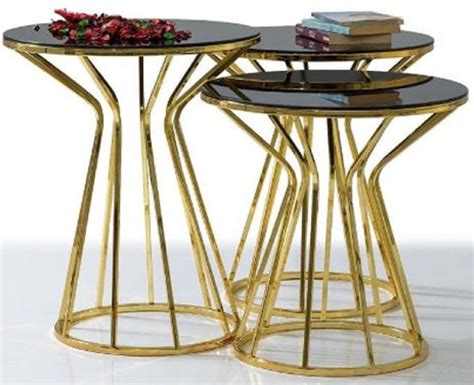 Casa Padrino Designer Beistelltisch Set Gold Grau 3 Metall Tische