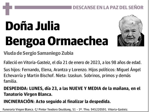 Julia Bengoa Ormaechea Esquela El Correo