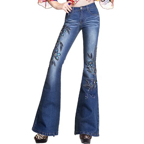 2019 New Spring Luxury Embroidered Flares High Waist Big Flared Jeans