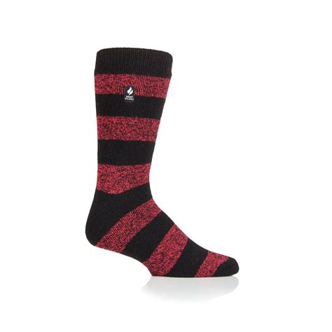 Mens Lite Izmir Chunky Stripe Socks Black And Red Heat Holders