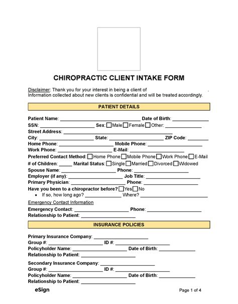 Free Chiropractic Client Intake Form PDF Word