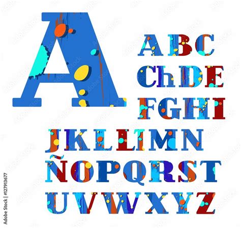 Spanish Alphabet Spots And Stripes Vector Font Color Blue Brown