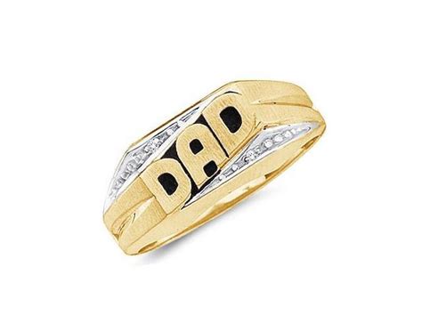 Mens Diamond Dad Ring Fathers Band 10k Yellow Gold