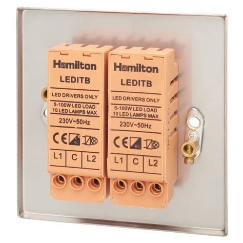 Hamilton Hartland 100w 2 Gang 2 Way Led Dimmer Switch Satin Steel