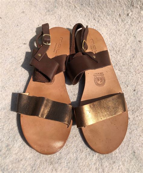 Malu 40 Sandlas Flat Bronze Leather Sandals Roman Strappy Etsy