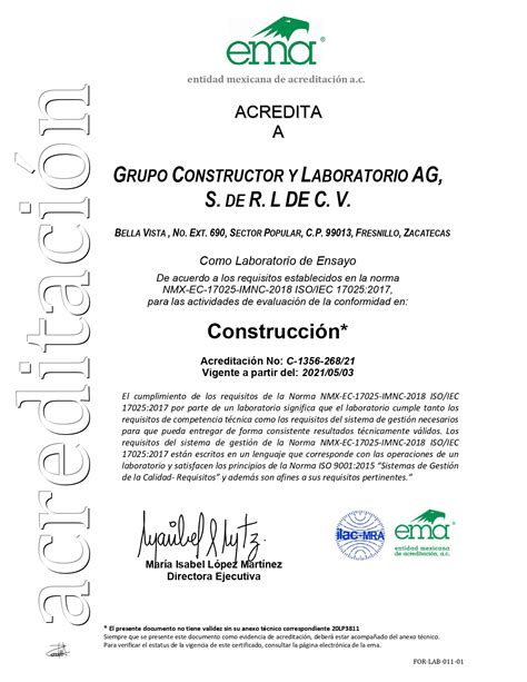 Acreditaciones Ema Iso Grupo Constructor Y Laboratorio Ag