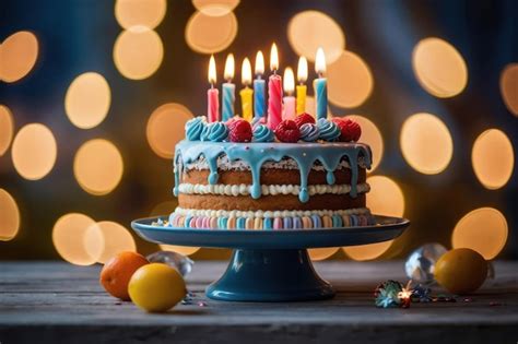 Premium Photo Twotiered Birthday Cake With Lit Candles