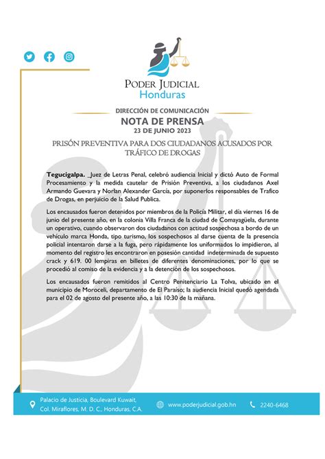 Poder Judicial Hn On Twitter Nota De Prensa Prisi N Preventiva Para