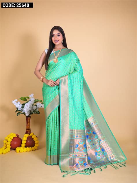 Pista Green Color Paithani Silk Saree With Zari Weaving Work