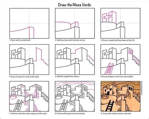 Easy How To Draw The Mesa Verde Tutorial And Mesa Verde Coloring Page