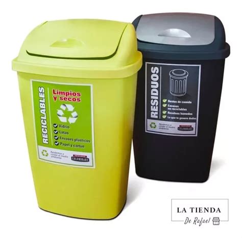 Set X2 Tacho Cesto Basura Plastico 50 Litros Tapa Colombraro En Venta