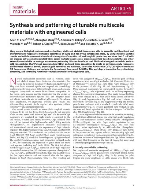 PDF Synthesis And Patterning Of Tunable Multiscale Materials With