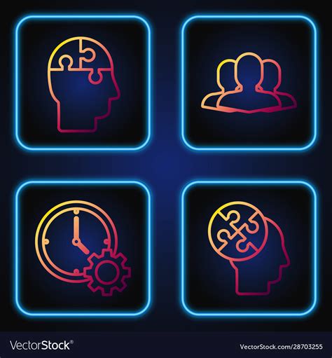 Set Line Human Head Puzzles Strategy Time Vector Image