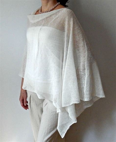 White Linen Poncho Knit Poncho Cape Summer Bridal Wrap Woman Poncho