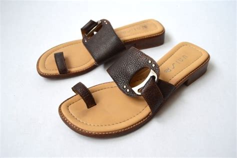 Womens Brown Leather Sandals Toe Ring Sandals Flat Sandals