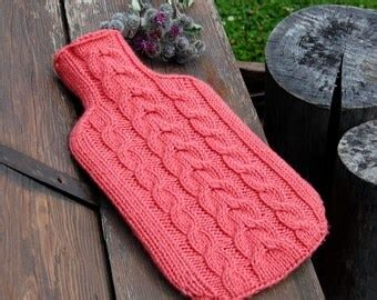 Hand Knit Hot Water Bottle Cover Cosy Cozy Cable Knit Bottle