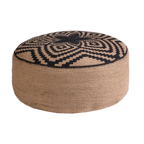 Pouf Rond 50x20 Cm En Jute Naturel Et Noir Maison Et Styles