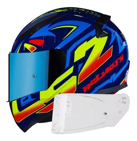 Capacete Ls2 Ff353 Tagline Azul amarelo Espelhada Viseira Frete grátis