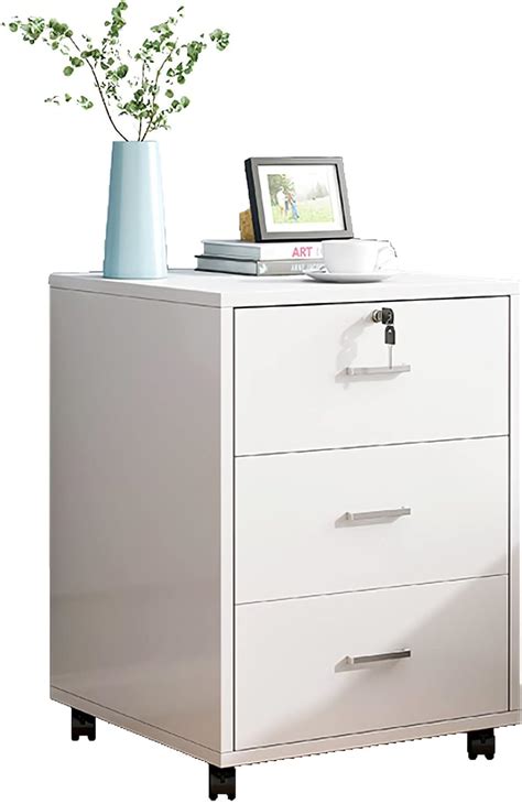 White 3 Drawer Wood Mobile File Cabinet Under Desk Storage Drawers Small File