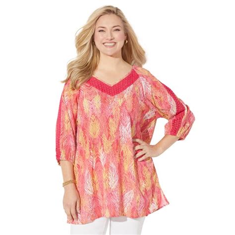 Catherines Womens Plus Size Crochet Trim Gauze Top