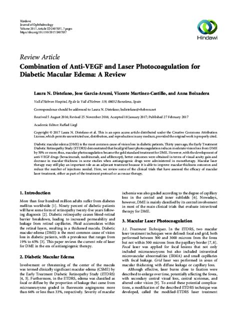 Pdf Combination Of Anti Vegf And Laser Photocoagulation For Diabetic Macular Edema A Review