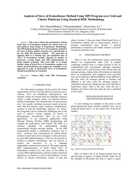 PDF Analysis Of Sieve Of Eratosthenes Method Using MPI Program Over