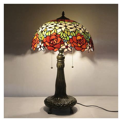 Canada 16 Inch Tiffany Lamp Stained Glass Table Lamp Rose Flower Style Desk Reading Light Decor