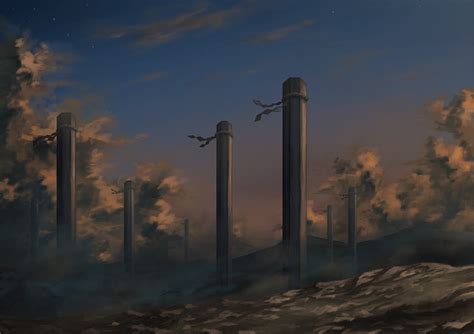 Gray Wooden Posts Illustration Landscape Fantasy Art HD Wallpaper