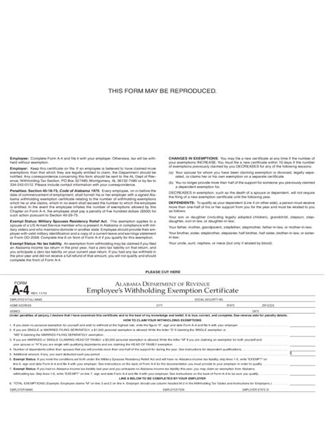 Alabama State Withholding Form A 4