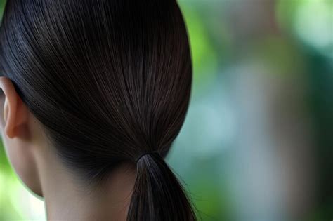 Closeup Detailed Shot Of A Sleek And Glossy Brunette Womans Ponytail