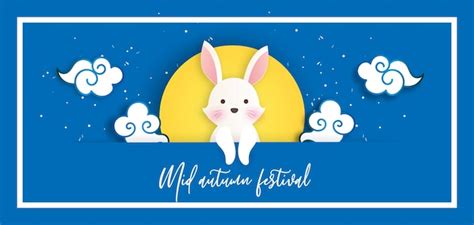 Premium Vector Mid Autumn Festival Banner With A Cute Rabbits And The