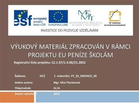 PPT Výukový materiál zpracován v rámci projektu EU peníze školám