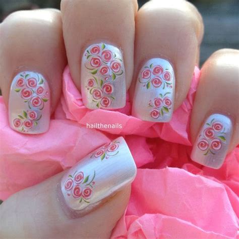 Rose Nails Flower Nails Decals Peach Flower Nail Art Y076 Etsy Rose