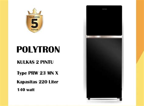 POLYTRON PRW 23 MN X HITAM KULKAS LEMARI ES 2 PINTU 220 LITER BLACK