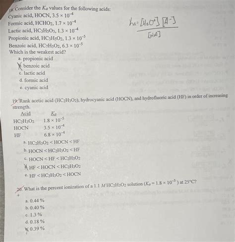 Solved Consider The Ka Values For The Following Acids Chegg