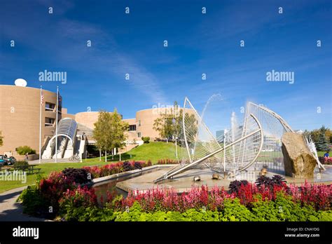 Loussac library and Carl Nesjar ice fountain in Midtown Anchorage, Southcentral Alaska ...