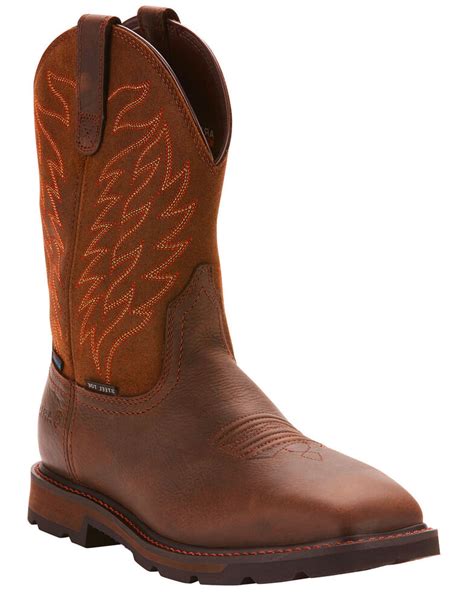 Ariat Mens Brown Groundbreaker H20 Wide Square Toe Boots Steel Toe