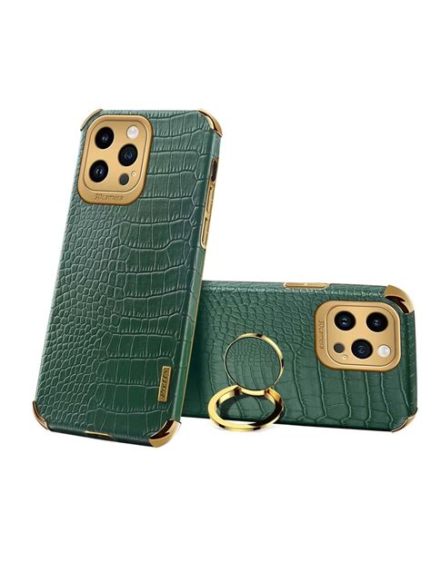 Pc Crocodile Skin Pu Anti Dop Phone Case Suporte De Anel Dobr Vel