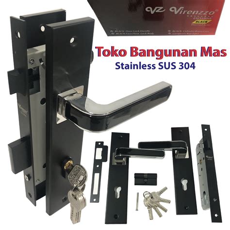 Jual HANDLE PINTU RUMAH STAINLESS BLACK DOFF Virenzzo SUS 304 Kunci