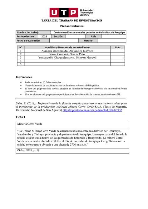 Formato De Entrega De Tarea De Fichas Textuales Tarea Del Trabajo