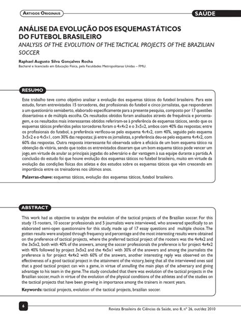 Análise Da Evolução Dos Esquemas Táticos Do Futebol Brasileiro Pdf